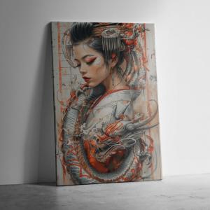 Quadro Geisha Dragão 50x70 cm Canvas 50x70 cm    